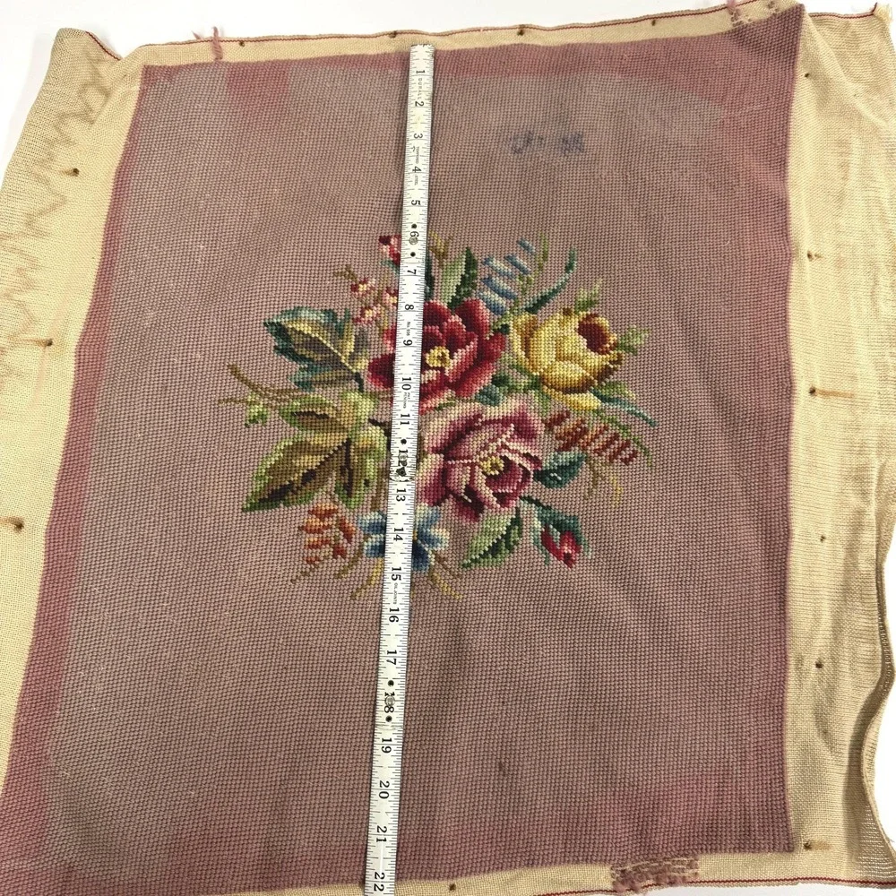 Vintage needlepoint tapestry floral decor